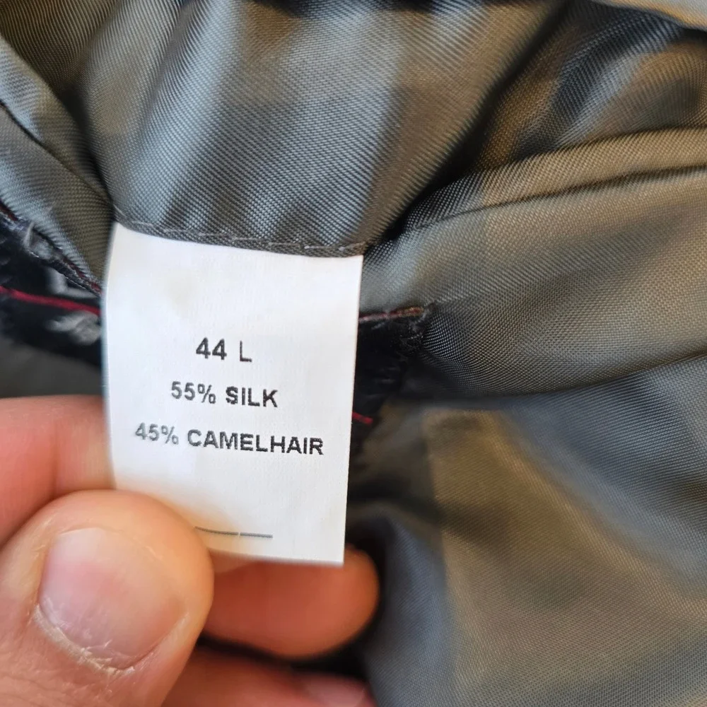 Jos. A. Bank Signature Blazer 44L Silk Camel Hair Glen Plaid SportCoat Tan Black